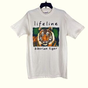 Vintage 1992 tee shirt Lifeline Siberian Tiger Hanes Beefy-T size Med